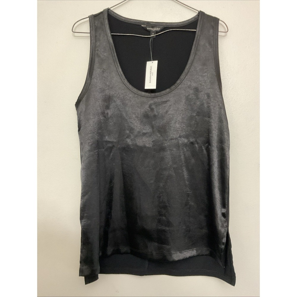 NWT Banana Republic Silk-Like Black Sleeveless Tank Top • Size S • Round Neck